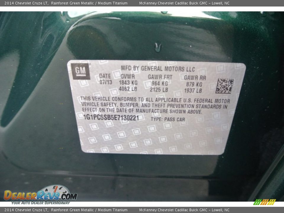 2014 Chevrolet Cruze LT Rainforest Green Metallic / Medium Titanium Photo #7
