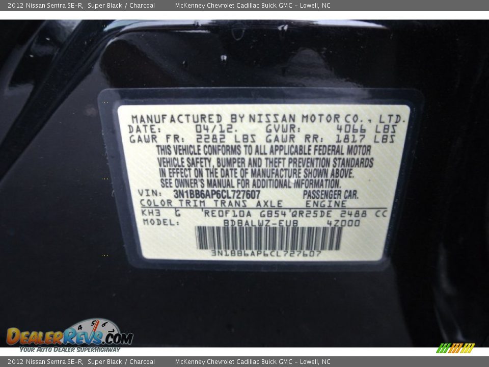 2012 Nissan Sentra SE-R Super Black / Charcoal Photo #7