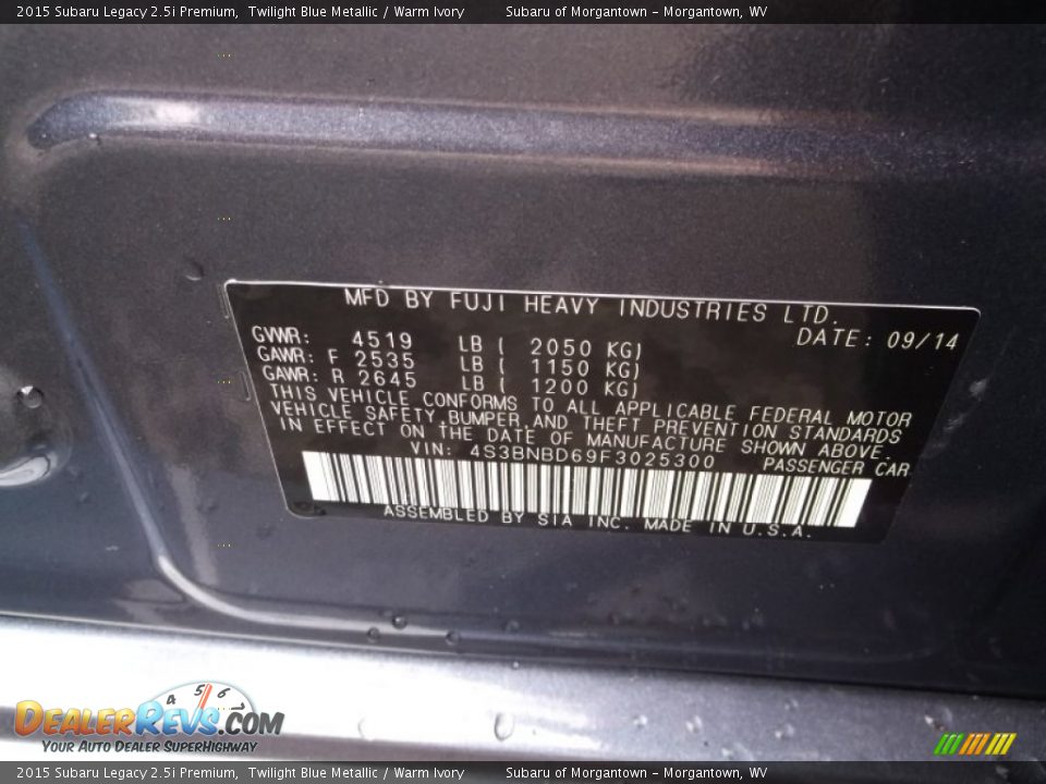 2015 Subaru Legacy 2.5i Premium Twilight Blue Metallic / Warm Ivory Photo #20