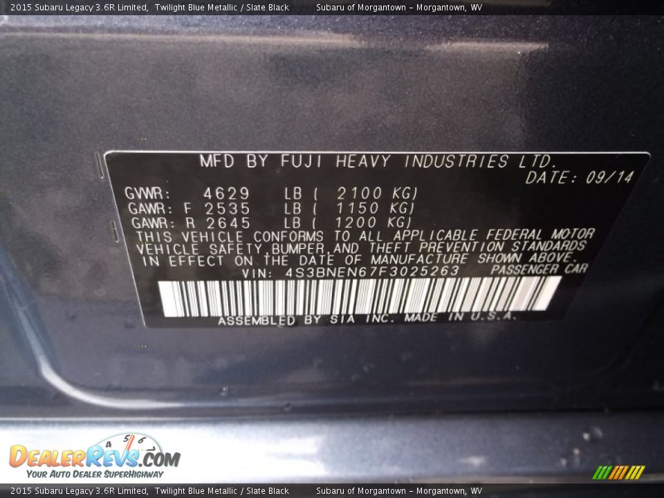 2015 Subaru Legacy 3.6R Limited Twilight Blue Metallic / Slate Black Photo #20