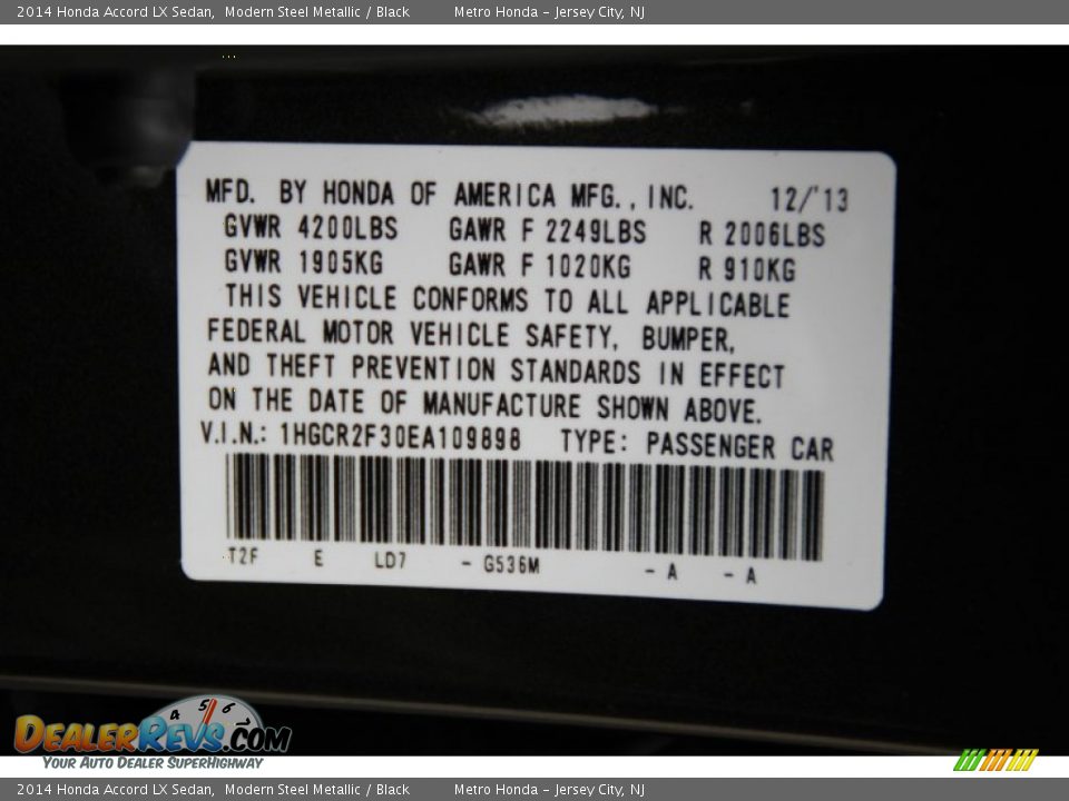 2014 Honda Accord LX Sedan Modern Steel Metallic / Black Photo #33