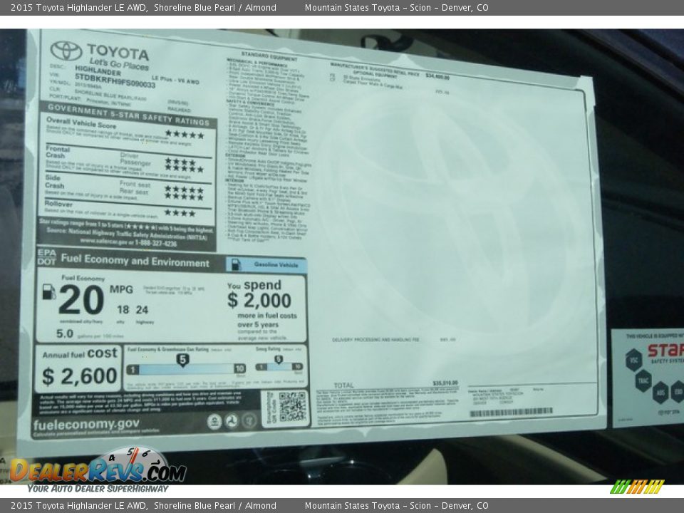 2015 Toyota Highlander LE AWD Shoreline Blue Pearl / Almond Photo #10