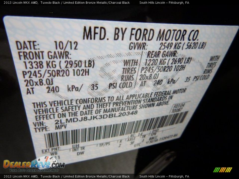 2013 Lincoln MKX AWD Tuxedo Black / Limited Edition Bronze Metallic/Charcoal Black Photo #23