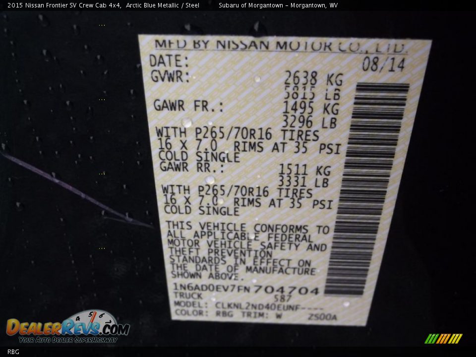 Nissan Color Code RBG Arctic Blue Metallic