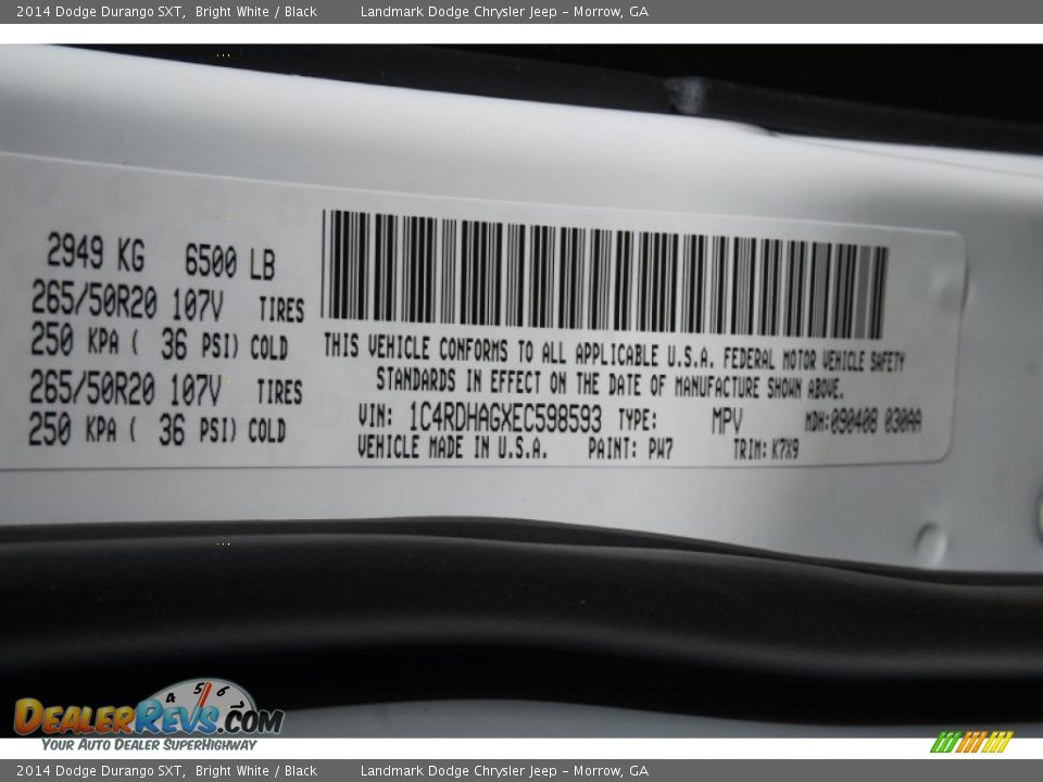 2014 Dodge Durango SXT Bright White / Black Photo #10