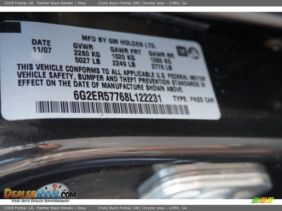 2008 Pontiac G8 Panther Black Metallic / Onyx Photo #25