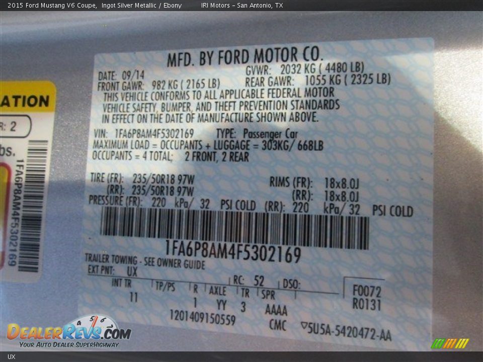 Ford Color Code UX Ingot Silver Metallic