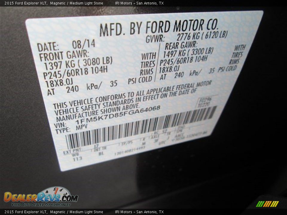 2015 Ford Explorer XLT Magnetic / Medium Light Stone Photo #16