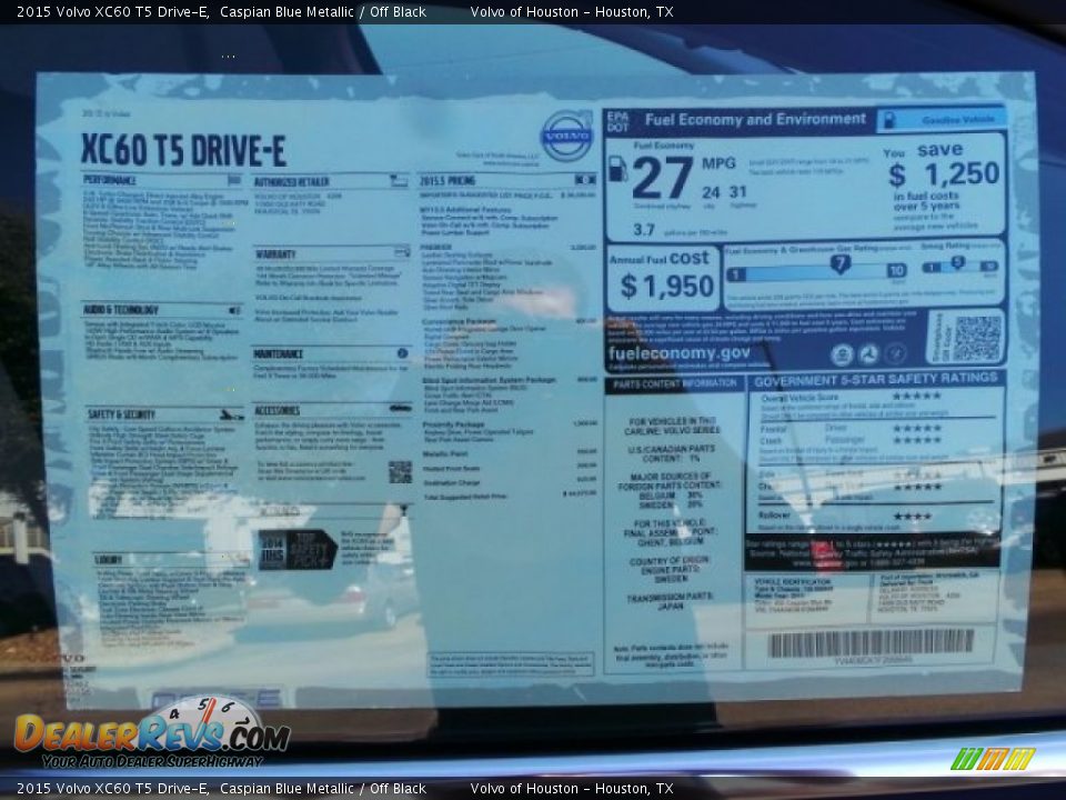 2015 Volvo XC60 T5 Drive-E Caspian Blue Metallic / Off Black Photo #32