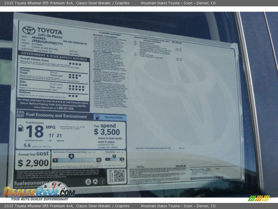 2015 Toyota 4Runner SR5 Premium 4x4 Classic Silver Metallic / Graphite Photo #10