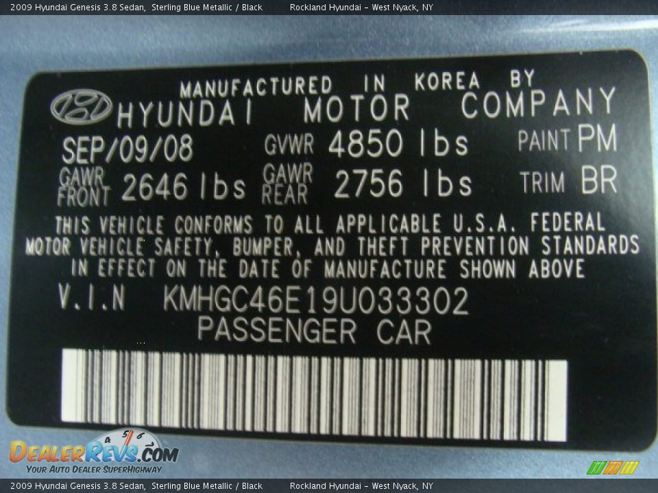 2009 Hyundai Genesis 3.8 Sedan Sterling Blue Metallic / Black Photo #31