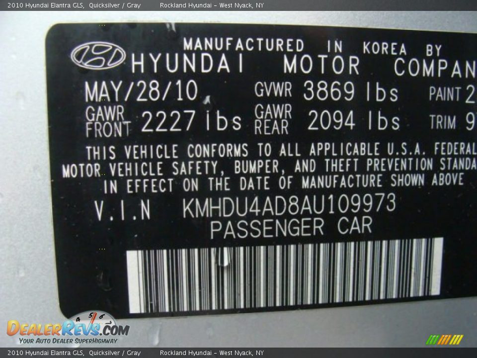 2010 Hyundai Elantra GLS Quicksilver / Gray Photo #30