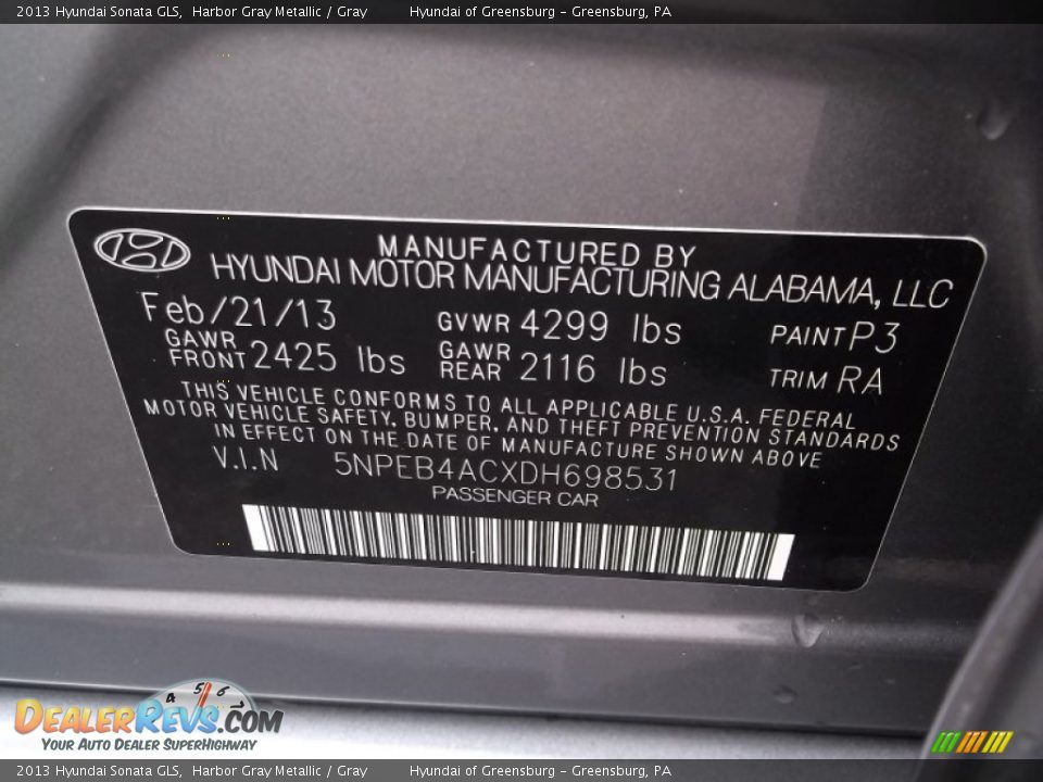 2013 Hyundai Sonata GLS Harbor Gray Metallic / Gray Photo #24