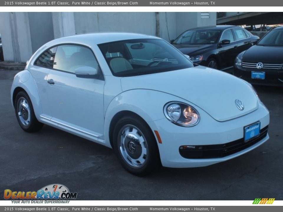 2015 Volkswagen Beetle 1.8T Classic Pure White / Classic Beige/Brown Cloth Photo #2