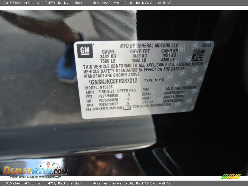2015 Chevrolet Suburban LT 4WD Black / Jet Black Photo #7