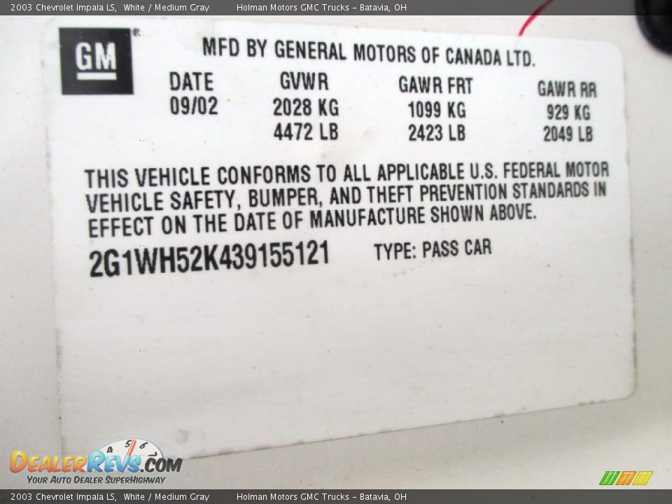 2003 Chevrolet Impala LS White / Medium Gray Photo #4