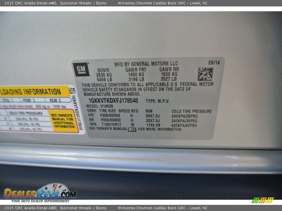 2015 GMC Acadia Denali AWD Quicksilver Metallic / Ebony Photo #7