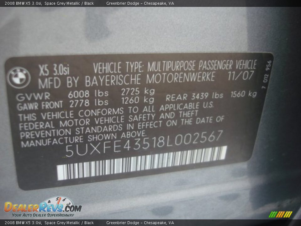 2008 BMW X5 3.0si Space Grey Metallic / Black Photo #28