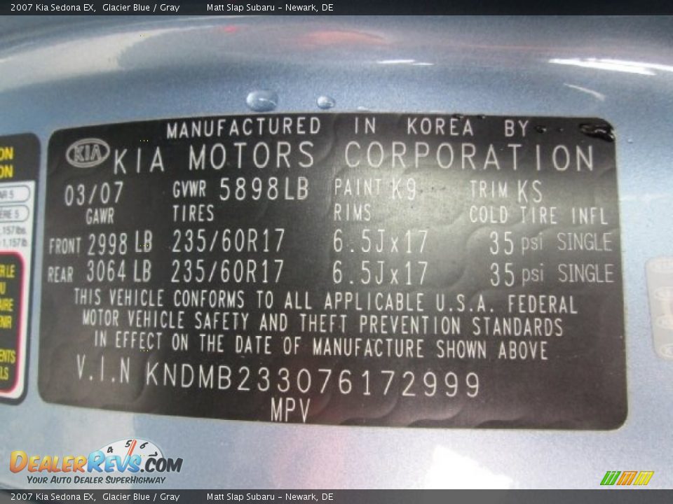 2007 Kia Sedona EX Glacier Blue / Gray Photo #30