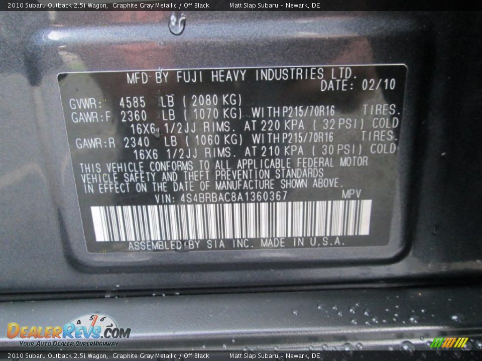 2010 Subaru Outback 2.5i Wagon Graphite Gray Metallic / Off Black Photo #28