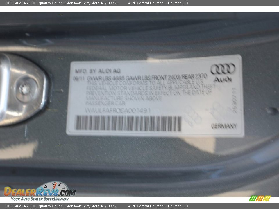 2012 Audi A5 2.0T quattro Coupe Monsoon Gray Metallic / Black Photo #25
