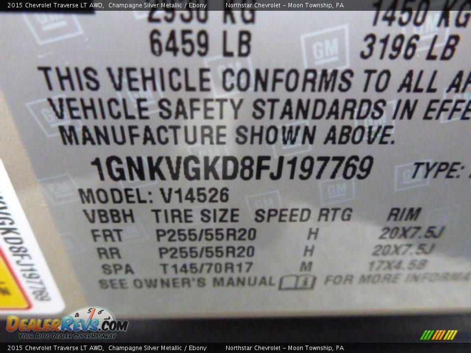 2015 Chevrolet Traverse LT AWD Champagne Silver Metallic / Ebony Photo #15