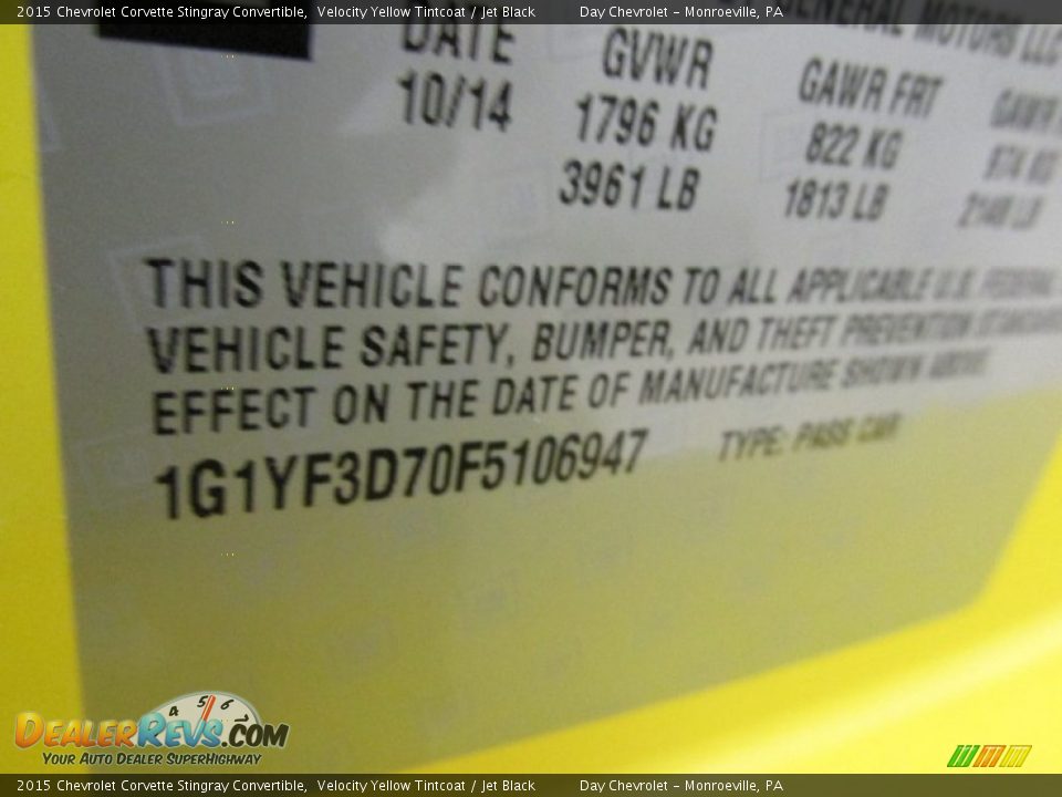 2015 Chevrolet Corvette Stingray Convertible Velocity Yellow Tintcoat / Jet Black Photo #19