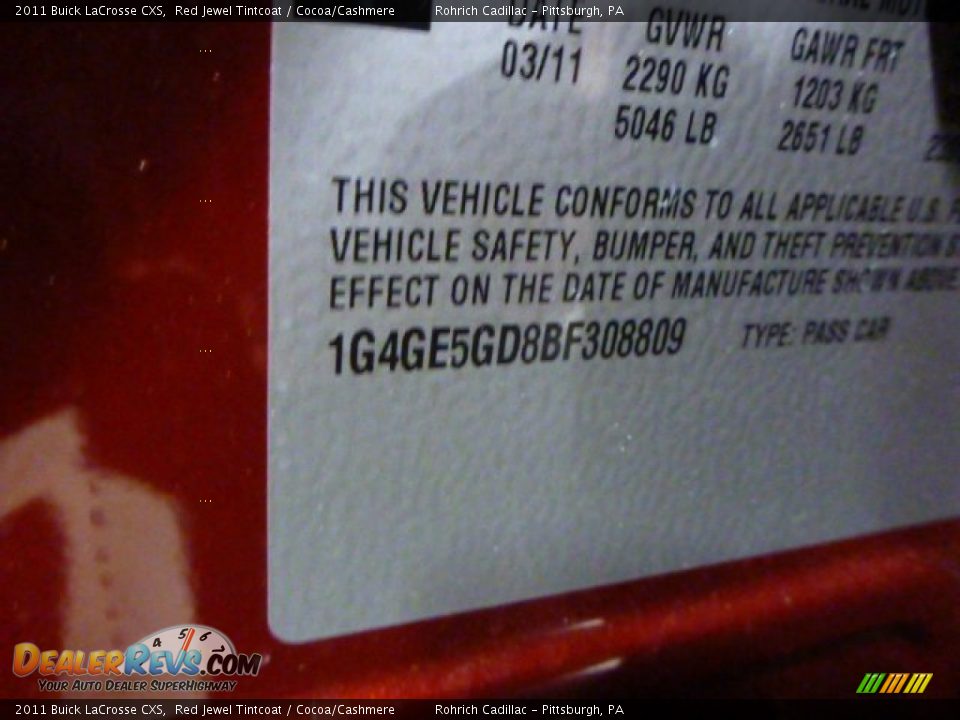 2011 Buick LaCrosse CXS Red Jewel Tintcoat / Cocoa/Cashmere Photo #25