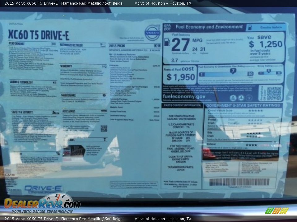 2015 Volvo XC60 T5 Drive-E Flamenco Red Metallic / Soft Beige Photo #31