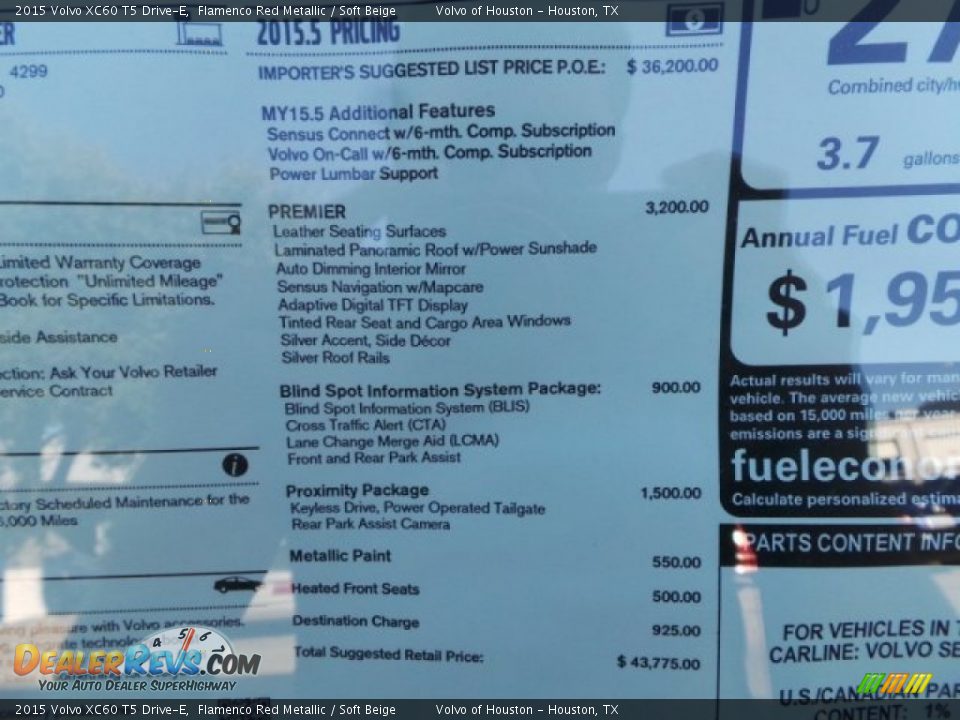 2015 Volvo XC60 T5 Drive-E Flamenco Red Metallic / Soft Beige Photo #32