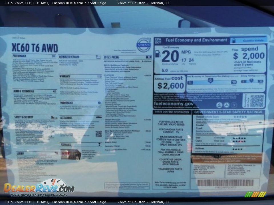 2015 Volvo XC60 T6 AWD Caspian Blue Metallic / Soft Beige Photo #32