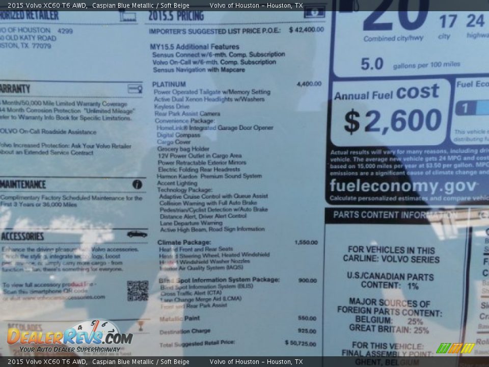 2015 Volvo XC60 T6 AWD Caspian Blue Metallic / Soft Beige Photo #33