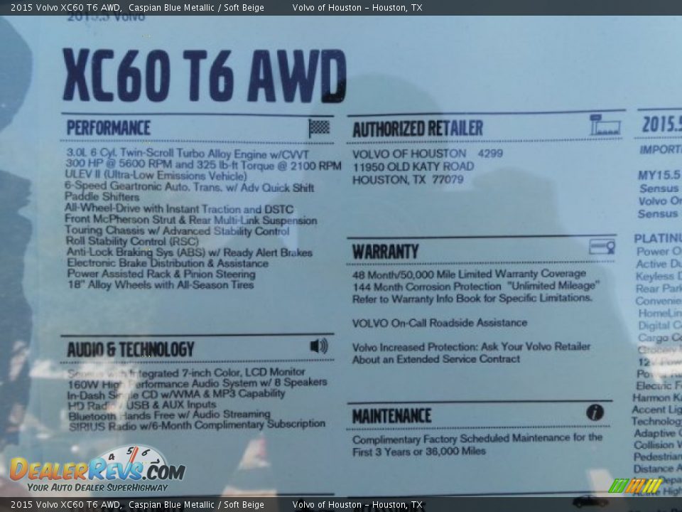 2015 Volvo XC60 T6 AWD Caspian Blue Metallic / Soft Beige Photo #34