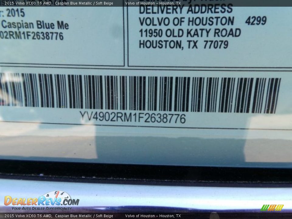 2015 Volvo XC60 T6 AWD Caspian Blue Metallic / Soft Beige Photo #36