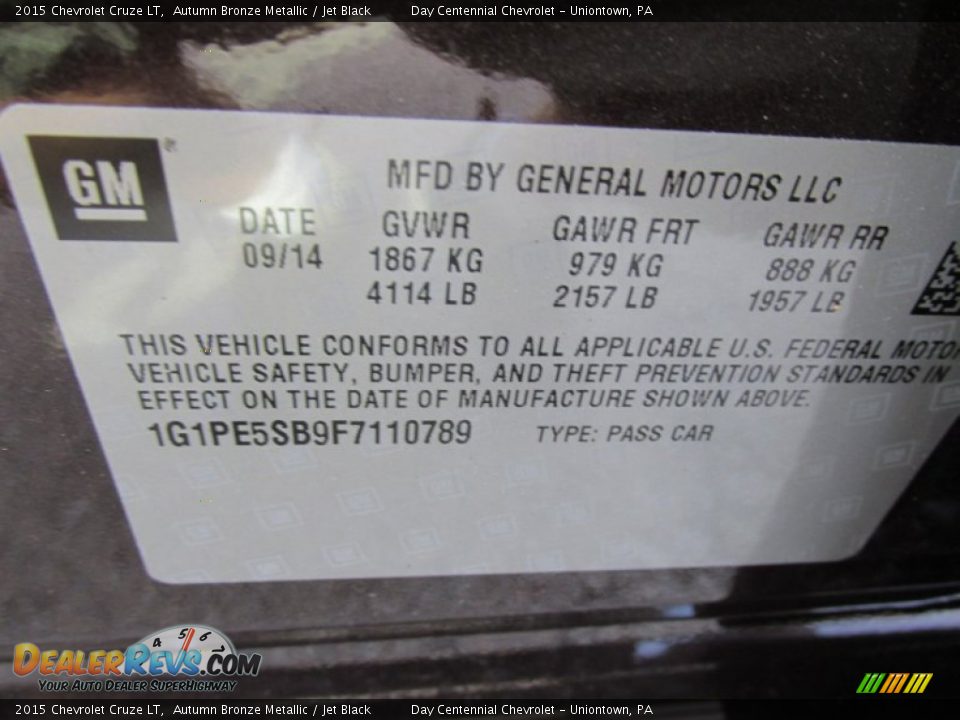 2015 Chevrolet Cruze LT Autumn Bronze Metallic / Jet Black Photo #19