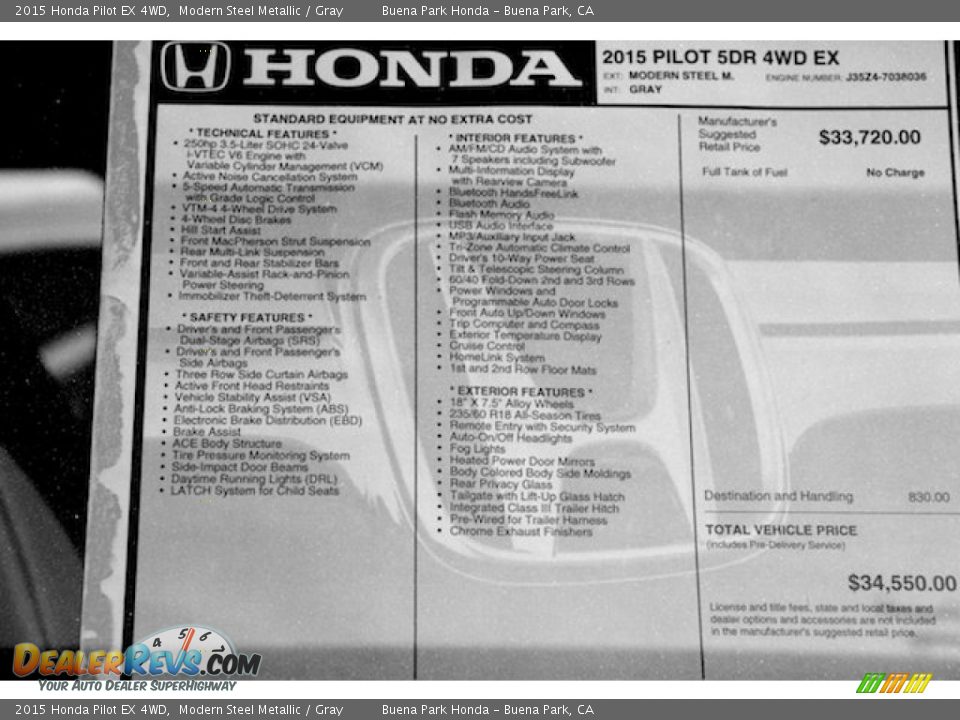 2015 Honda Pilot EX 4WD Modern Steel Metallic / Gray Photo #21