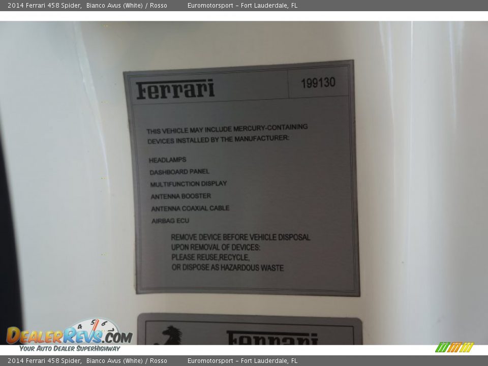 Info Tag of 2014 Ferrari 458 Spider Photo #62
