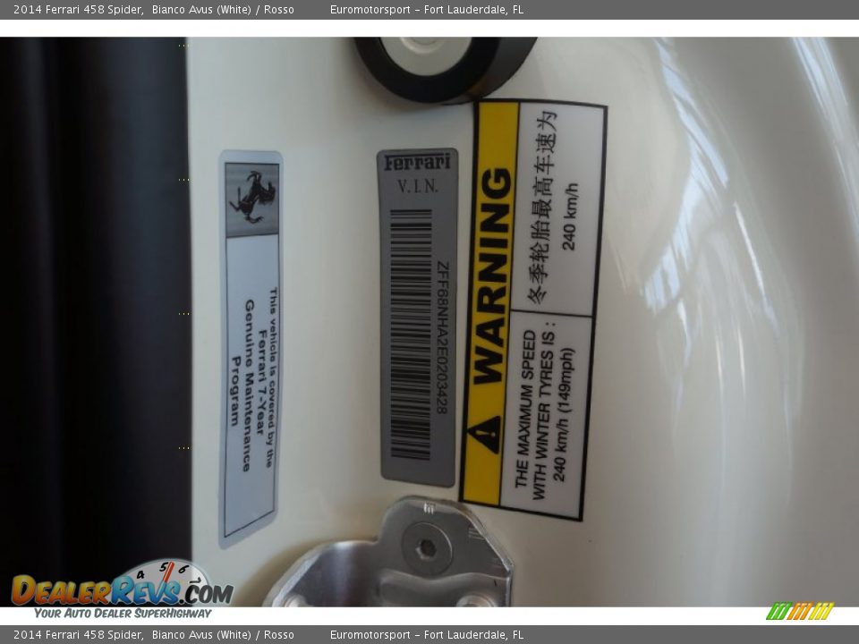 Info Tag of 2014 Ferrari 458 Spider Photo #63