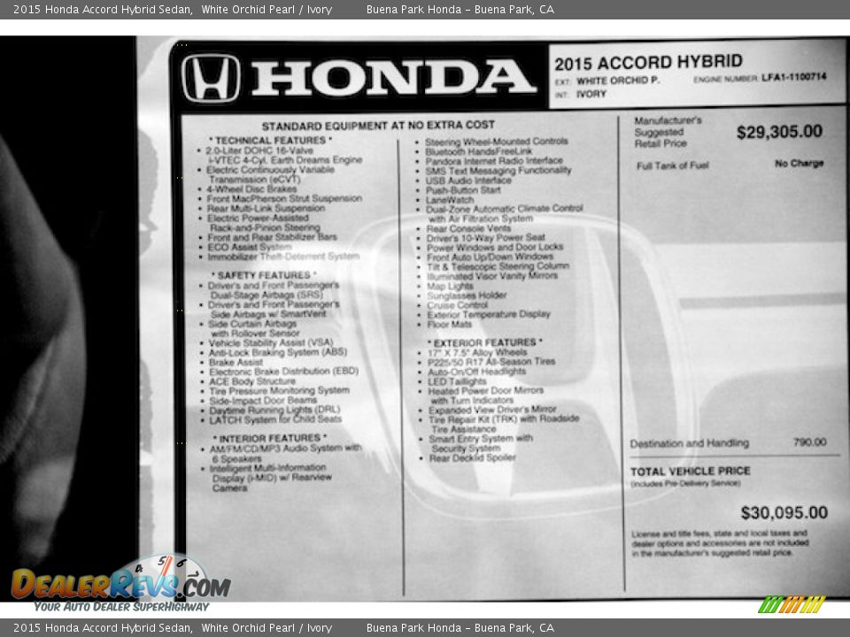 2015 Honda Accord Hybrid Sedan Window Sticker Photo #22