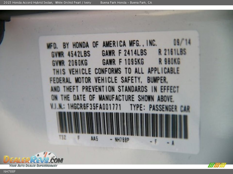 Honda Color Code NH788P White Orchid Pearl