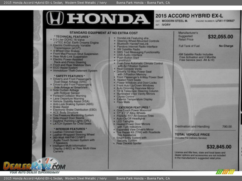 2015 Honda Accord Hybrid EX-L Sedan Window Sticker Photo #22