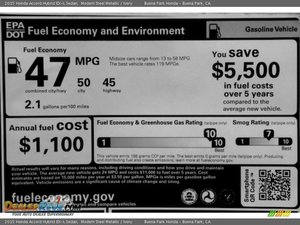 2015 Honda Accord Hybrid EX-L Sedan Modern Steel Metallic / Ivory Photo #23