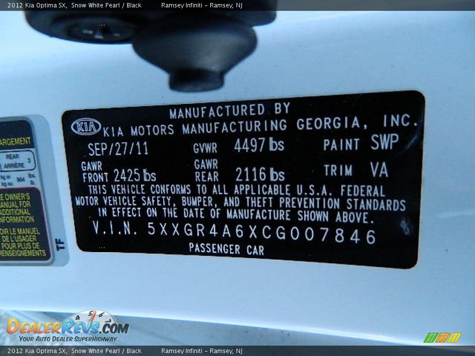 2012 Kia Optima SX Snow White Pearl / Black Photo #5