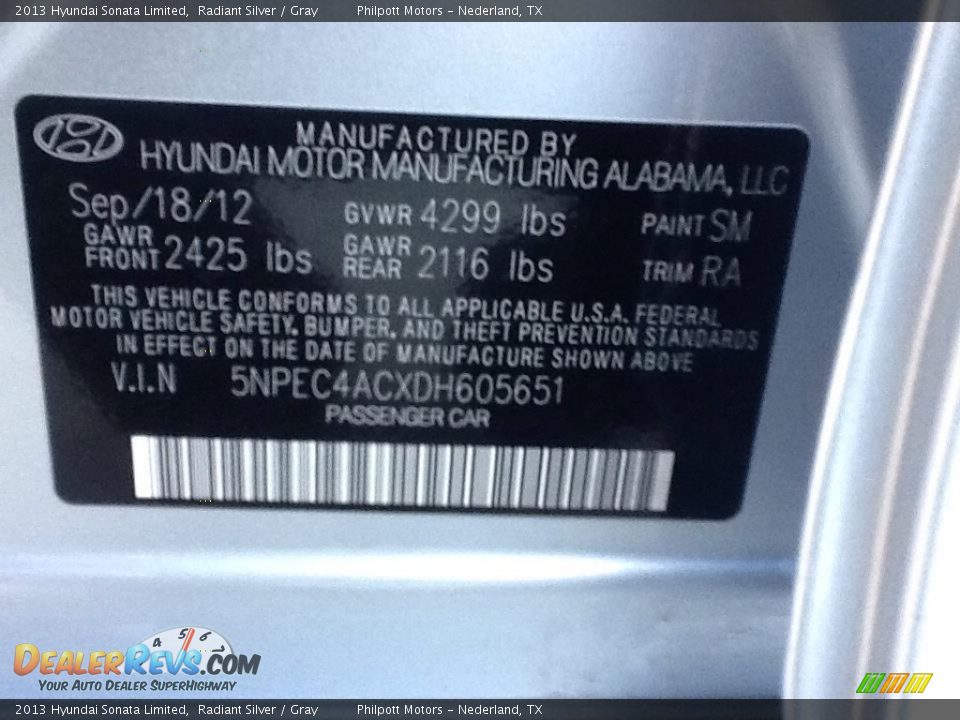 2013 Hyundai Sonata Limited Radiant Silver / Gray Photo #6
