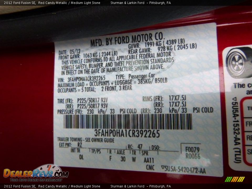 2012 Ford Fusion SE Red Candy Metallic / Medium Light Stone Photo #14