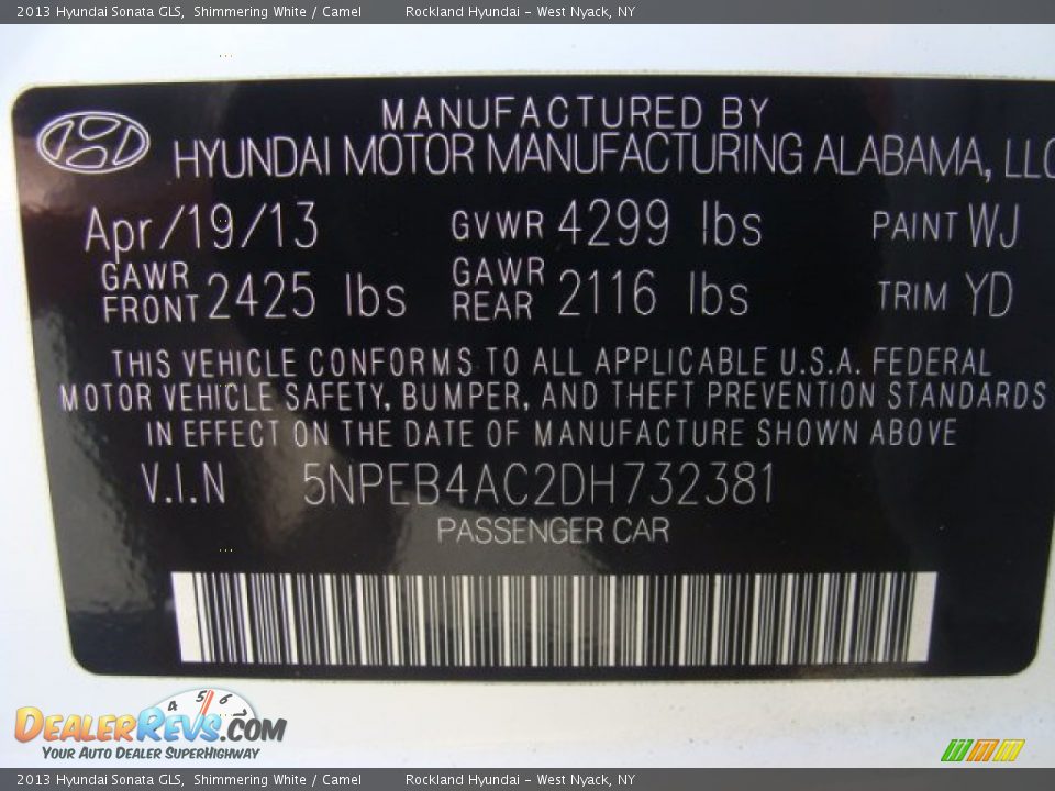 2013 Hyundai Sonata GLS Shimmering White / Camel Photo #31