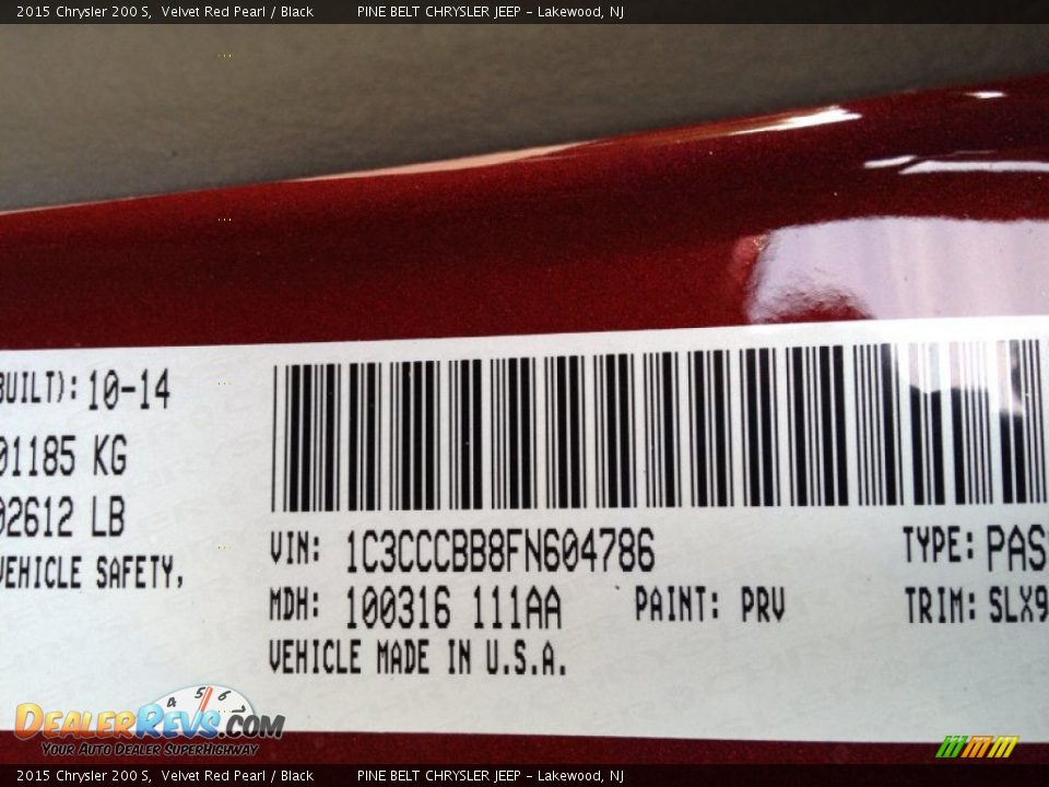 2015 Chrysler 200 S Velvet Red Pearl / Black Photo #9