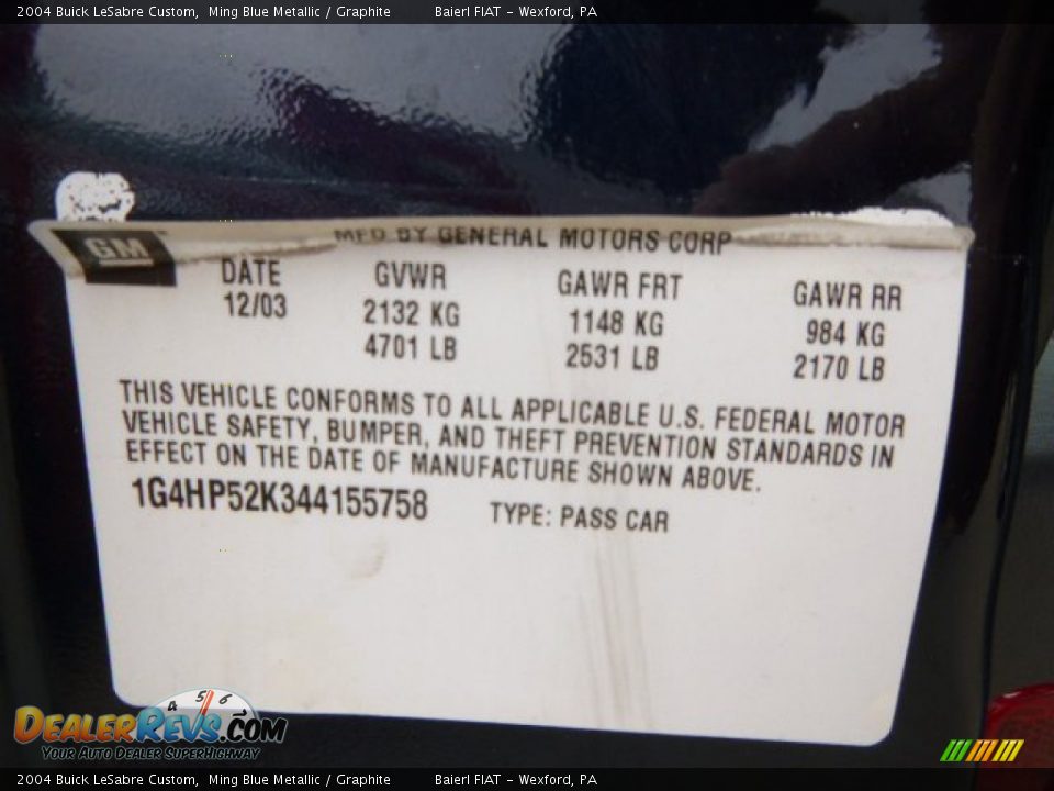 2004 Buick LeSabre Custom Ming Blue Metallic / Graphite Photo #20