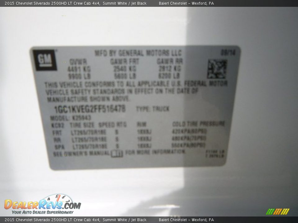 2015 Chevrolet Silverado 2500HD LT Crew Cab 4x4 Summit White / Jet Black Photo #20