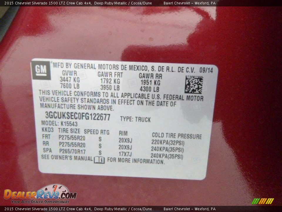 2015 Chevrolet Silverado 1500 LTZ Crew Cab 4x4 Deep Ruby Metallic / Cocoa/Dune Photo #20